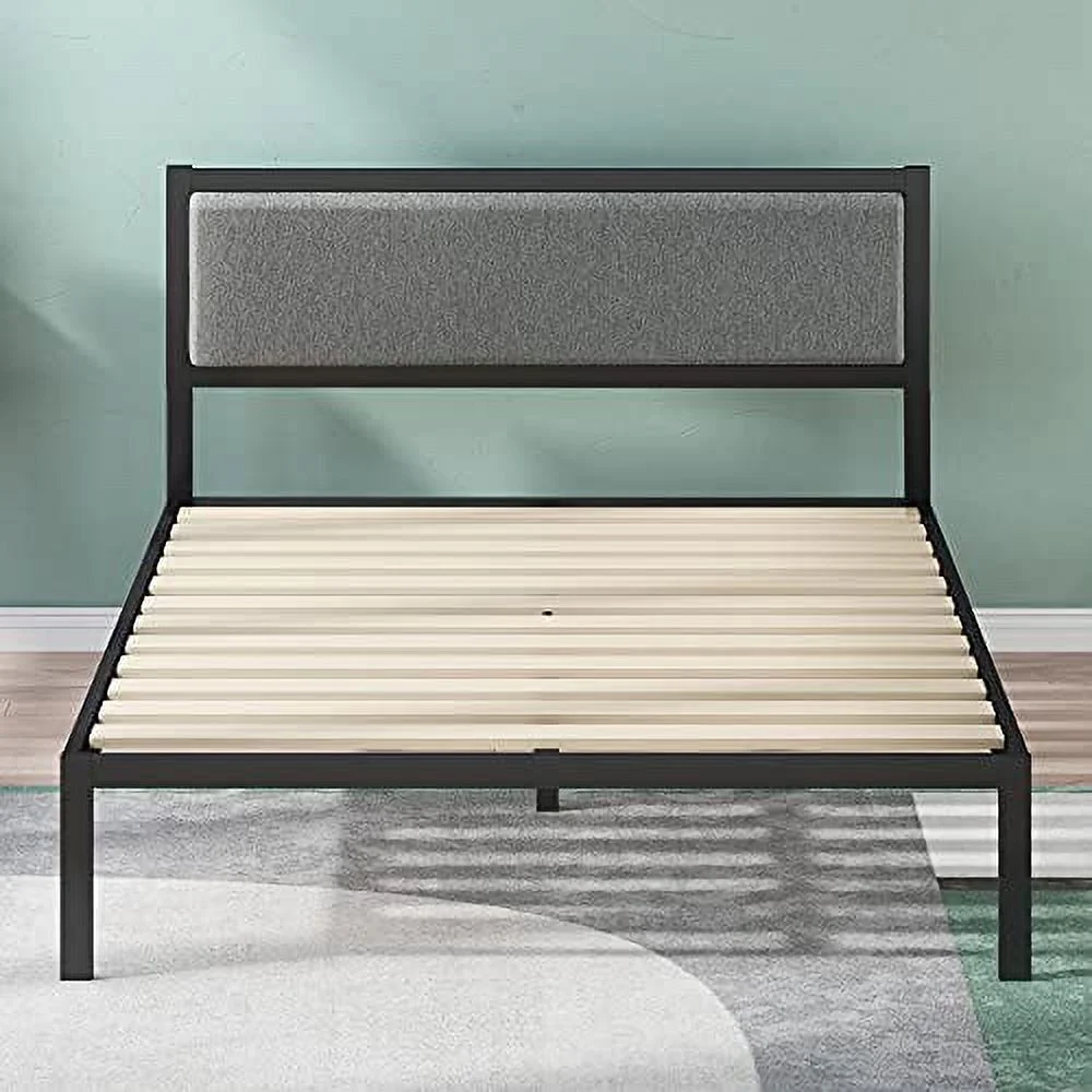 Zinus Korey 14" Steel Platform Bed Frame with Upholstered Headboard and Wood Slat Support, Twin