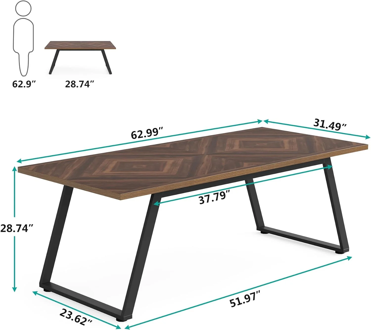 Tribesigns 63" Executive Desk, Large Computer Desk Writing Table with Thickened Frame for Home Office, Brown