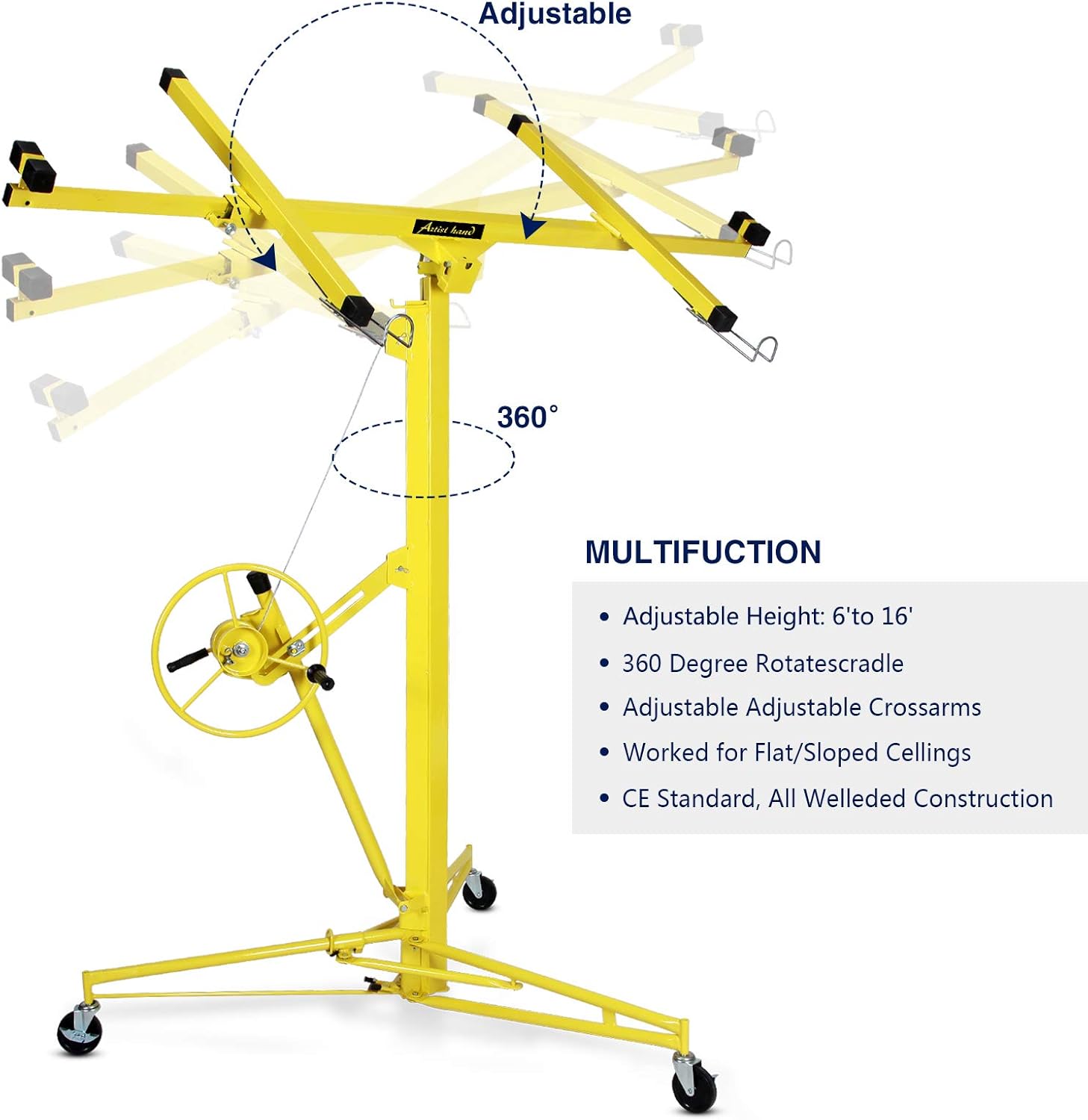 Drywall Lift Rolling Panel Hoist Jack Lifter Construction Caster Wheels Lockable Tool (16FT)