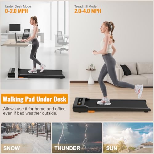 Walking Pad, 2.5HP Under Desk Treadmill for Home Office, 300 Lbs Capacity Portable Treadmill with Remote Control & LED Display