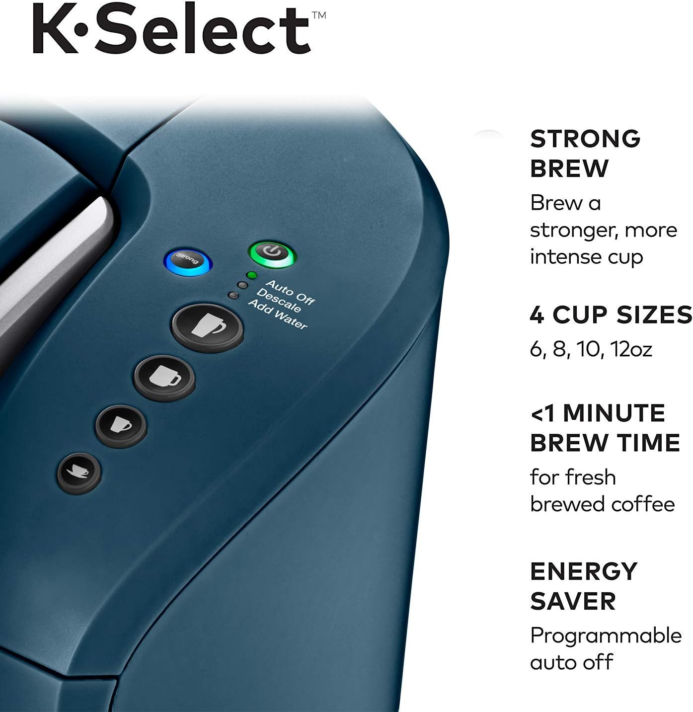 Keurig K-Select, Single Serve K-Cup Pod Coffee Maker, Strength Control, 5cups, Marine Blue