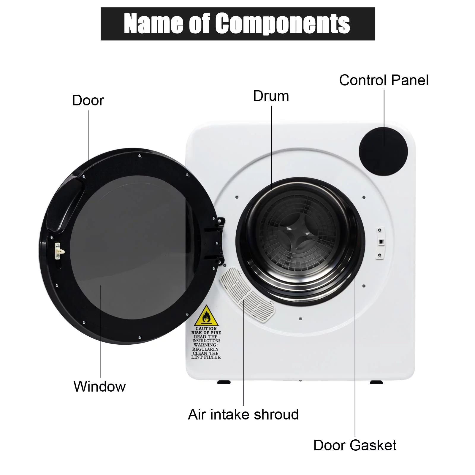 Ktaxon 3.5 Cu.Ft Stainless Steel Compact Electric Clothes Dryer With LCD Display, White