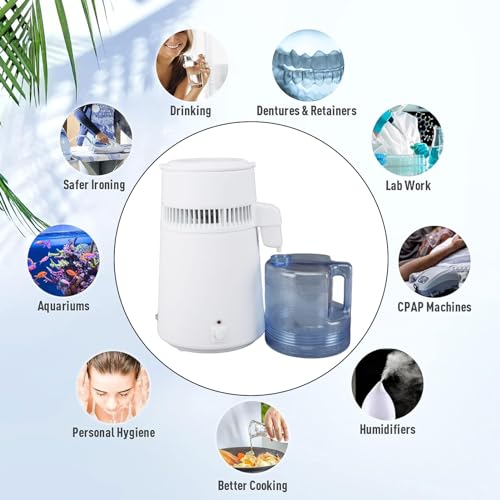 1.1 Gallon 4L Water Distiller with Container, Stainless Steel Interior for Home Use, Distilling Pure Water Maker