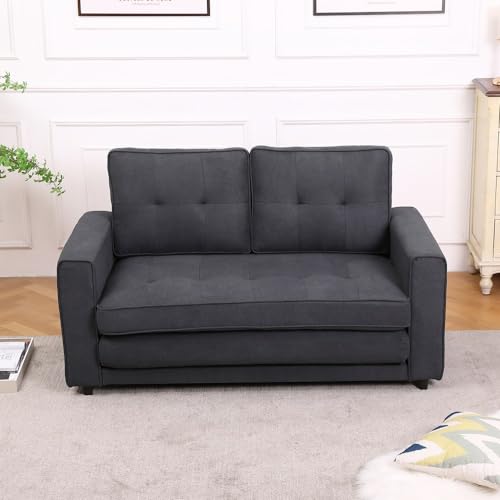 3-in-1 Upholstered Futon Sofa Convertible Floor Sofa Bed with Pull Out Sleeper Couch Bed - Foldable Tufted Loveseat Daybed for Living Room