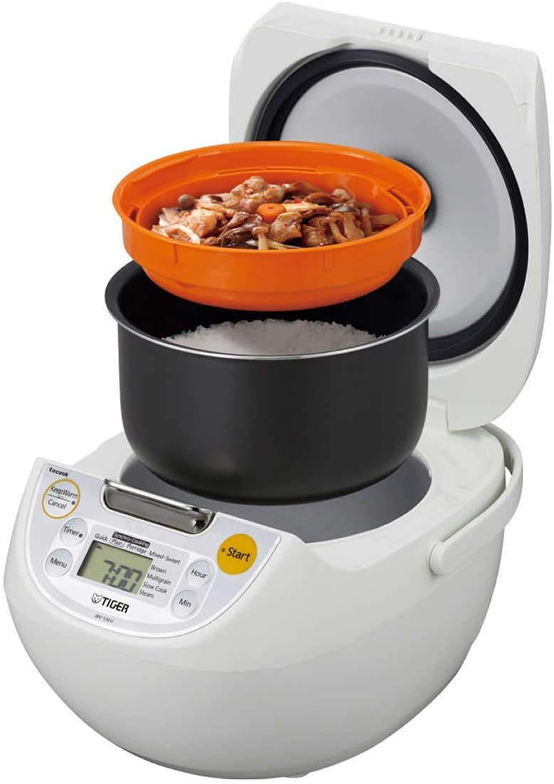 Tiger Japan Made Synchro-Cooking 5.5-Cup Micom Rice Cooker and Warmer with 10 Cooking Menu Settings