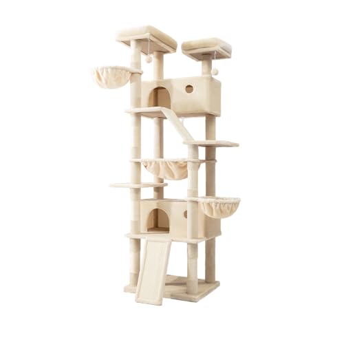 SHA CERLIN 81in Multi-Level Tall Cat Tree Tower for Indoor Kitties/Larger Cat Condo Furniture with Hammock/Cozy Pussycat Perches/Sisal Scratching