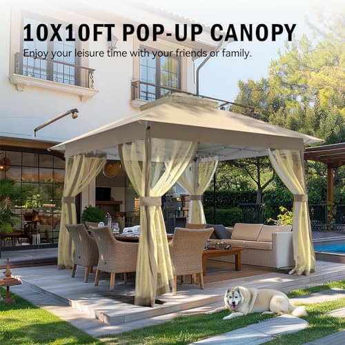 Outdoor Pop Up Gazebo 10x10 - Instant Canopy Tent with Mosquito Nettings