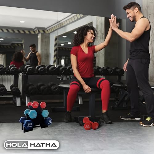 HolaHatha Neoprene Dumbbell Free Hand Weight Set with Rack, Ideal for Home Exercises to Gain Tone and Definition