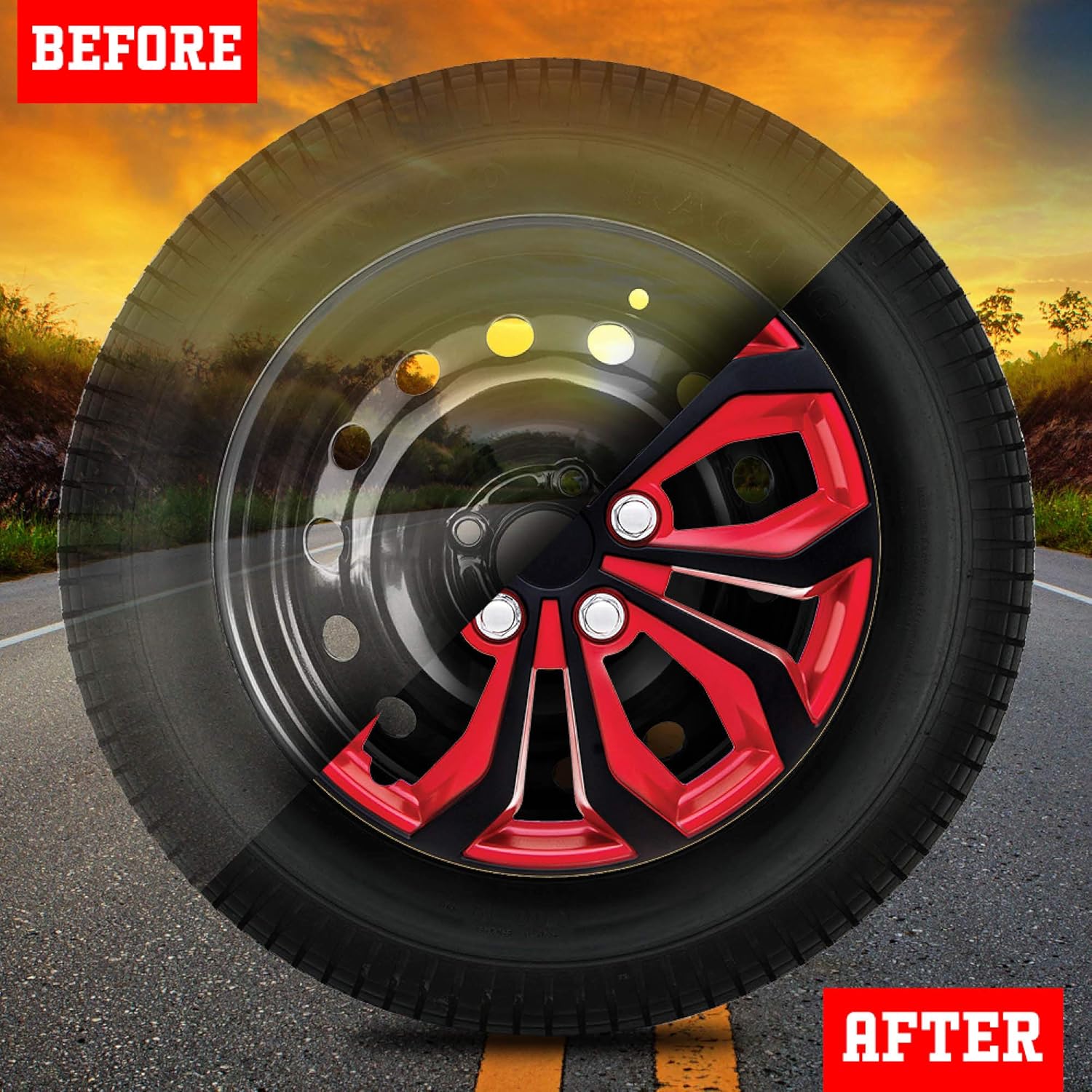 Swiss Drive Hubcaps 16 Set of 4 -Luxurious Red and Black Design – Durable and Reliable