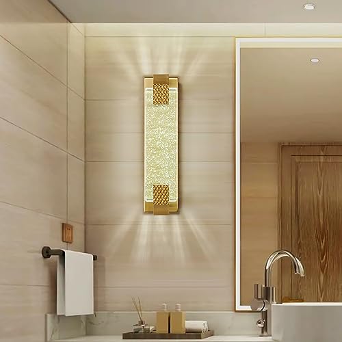 Modern Crystal Wall Sconce Lighting with Bubble Crystal Bathroom Light Fixture 15.15in Gold LED Vanity Lights for Bathroom Hallway Bedroom Living
