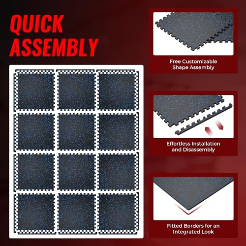 SUPERJARE 0.56'' Thick 24 Pcs 96 Sq Ft Rubber Top Exercise Equipment Mats, High Density EVA Foam Mats with Rubber Top