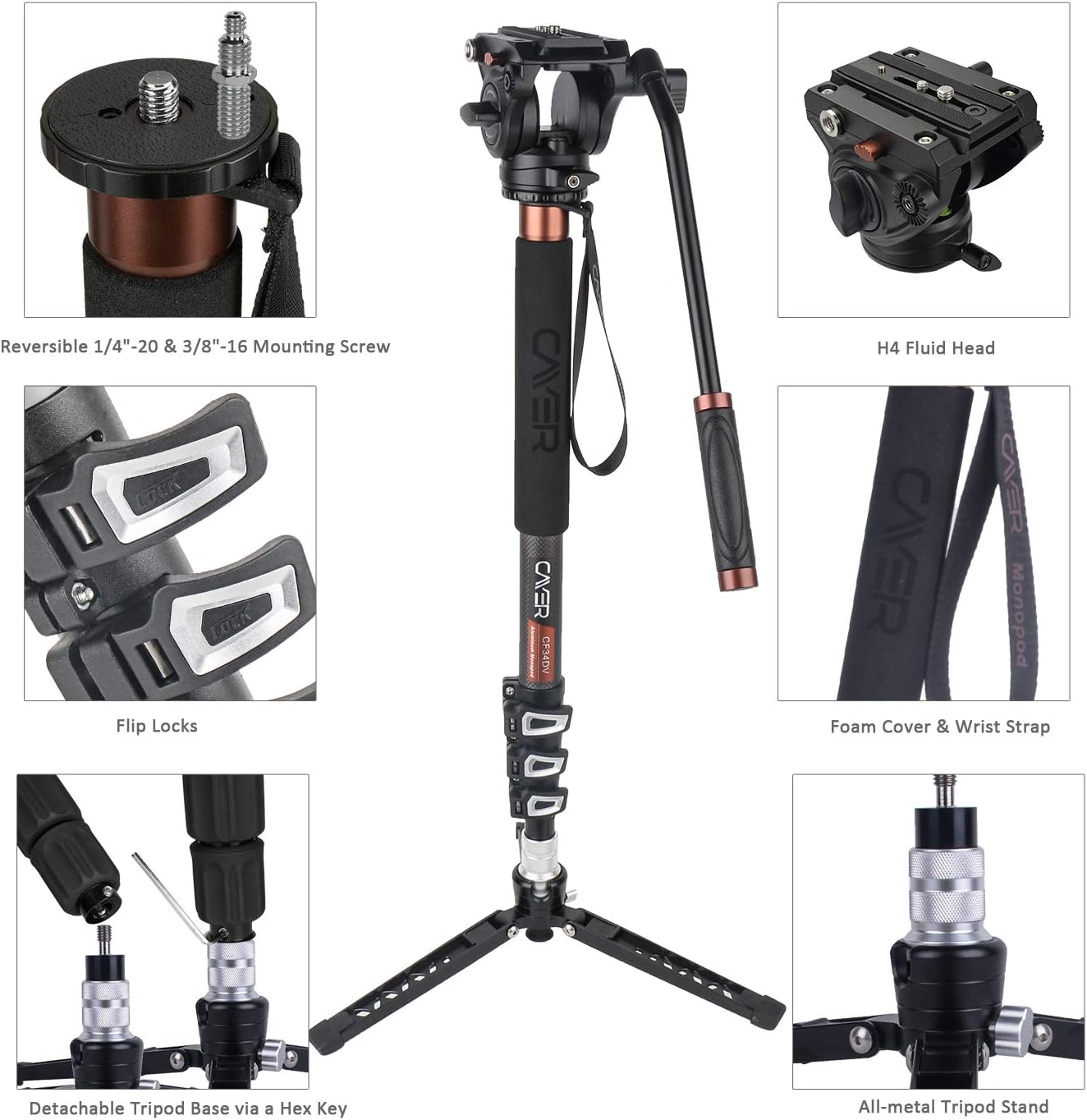 Cayer CF34 Carbon Fiber Camer Monopod Kit