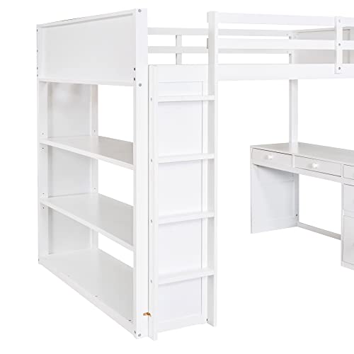 Harper & Bright Designs Full Size Loft Bed with Wardrobe and Desk, Solid Wood Loft Bed Frame with Storage, for Kids Teens Adults (Full Size, White)