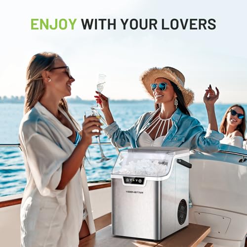 Nugget Countertop Ice Maker with Soft Chewable Ice 40Lbs, Pebble Sonic Ice Machine with Basket and Scoop, Ready in 5 Mins, 40Lbs/24H
