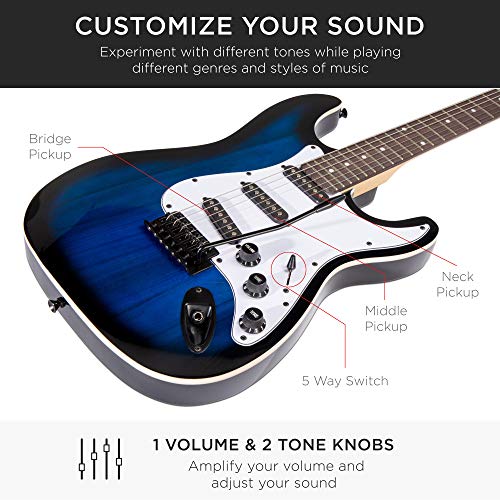 Best Choice Products 39in Full Size Beginner Electric Guitar Starter Kit w/Case, Strap, 10W Amp, Strings, Pick, Tremolo Bar - Sunburst