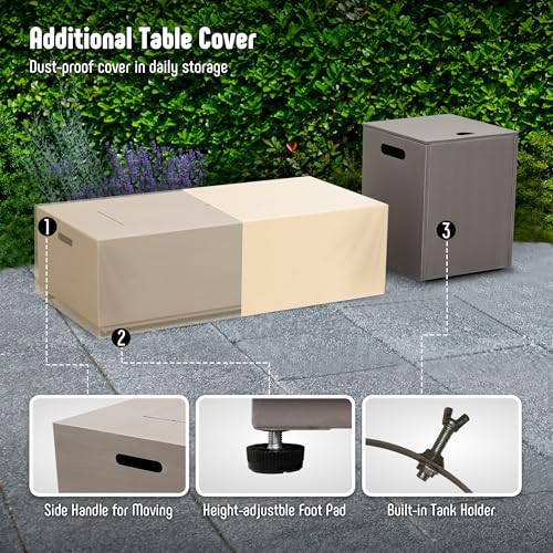 42’’ Propane Fire Pit Table Set with Tank Holder, CSA Certifed 50,000 BTU Outdoor Firepit Table, Wind Guard & Glass Stones