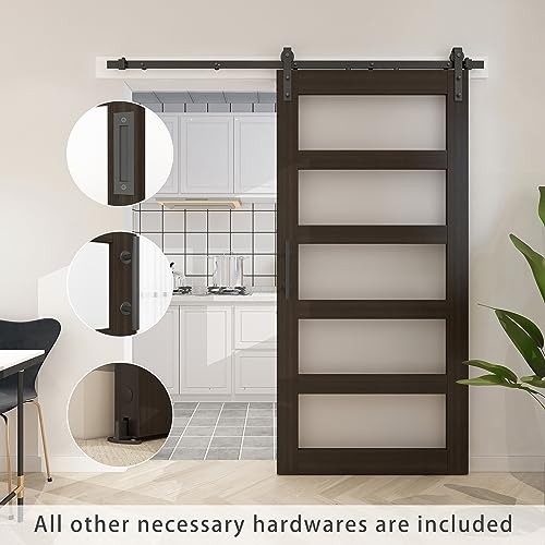 BARNSMITH 42in x 84in Glass Barn Door with 7FT Sliding Door Hardware Kit Included & Handle