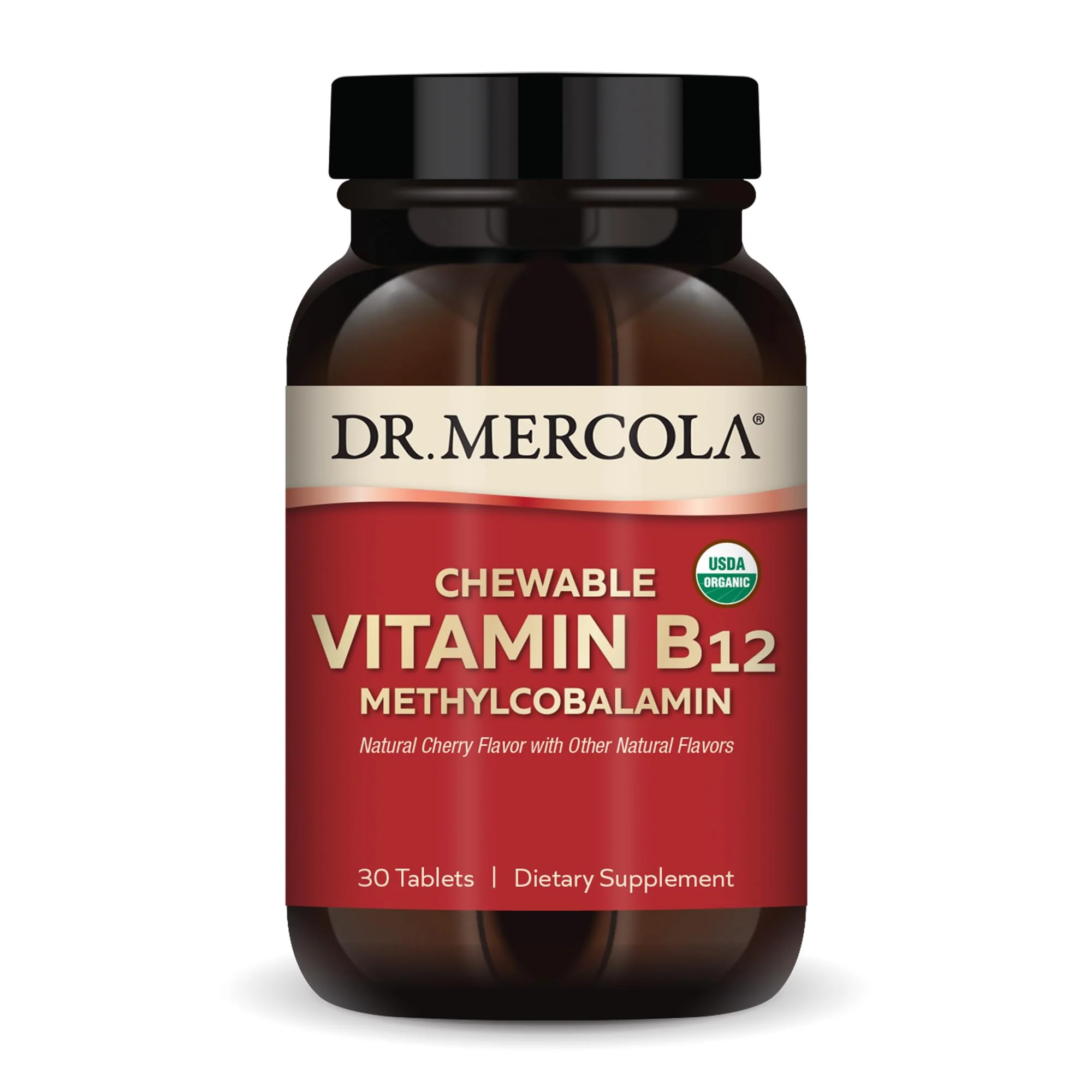 Dr. Mercola Organic Chewable Vitamin B12, 30 Servings (30 Tablets), Natural Cherry Flavor, Dietary Supplement