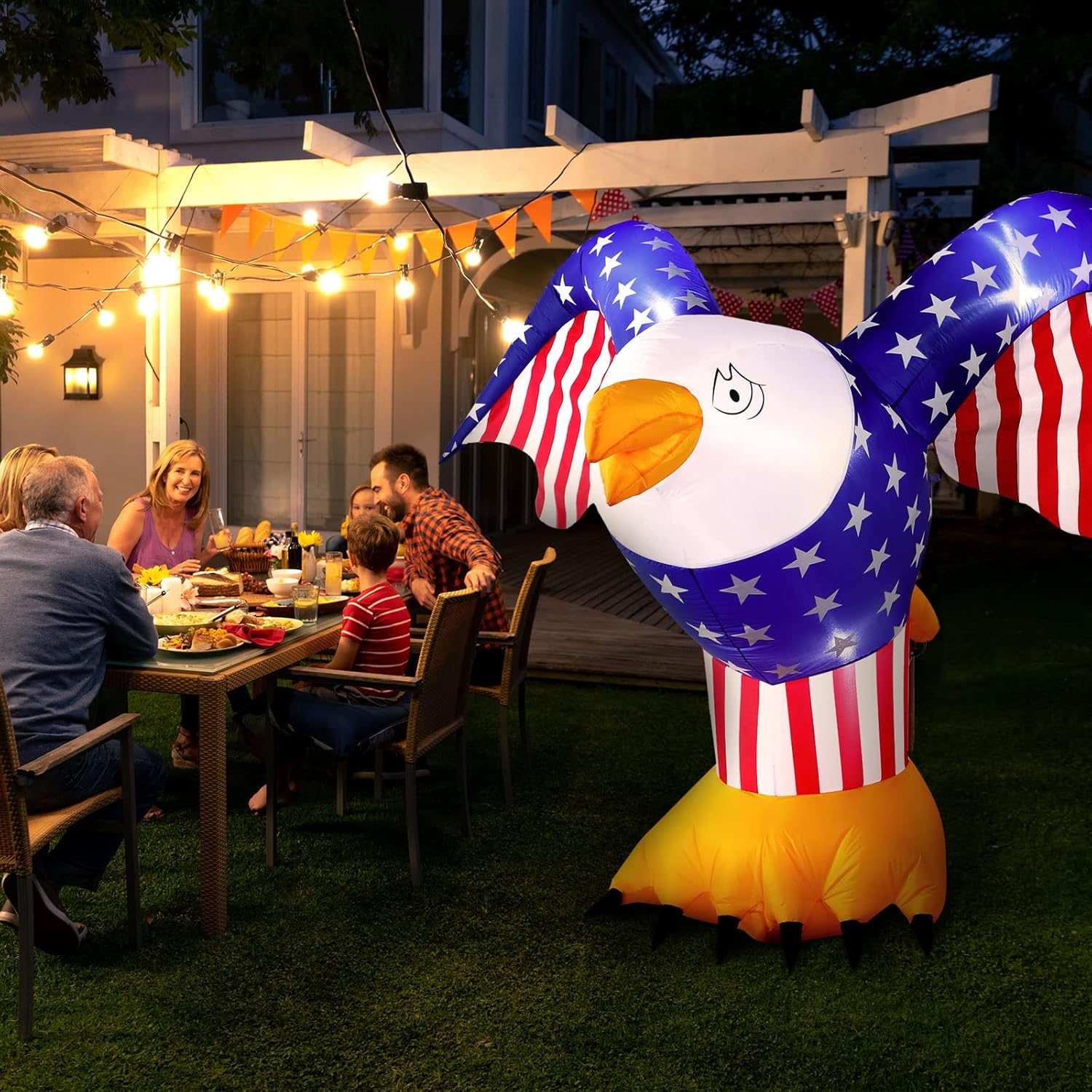 6 ft 4th of July Inflatable Decoration Patriotic American Inflatable Eagle with Built-in LED Light and Blower