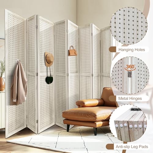 Osparple Room Divider with Shelves 6 Panel Wooden Folding Room Dividers Privacy Screen Wall Divider for Room Separation for Office and Apartment