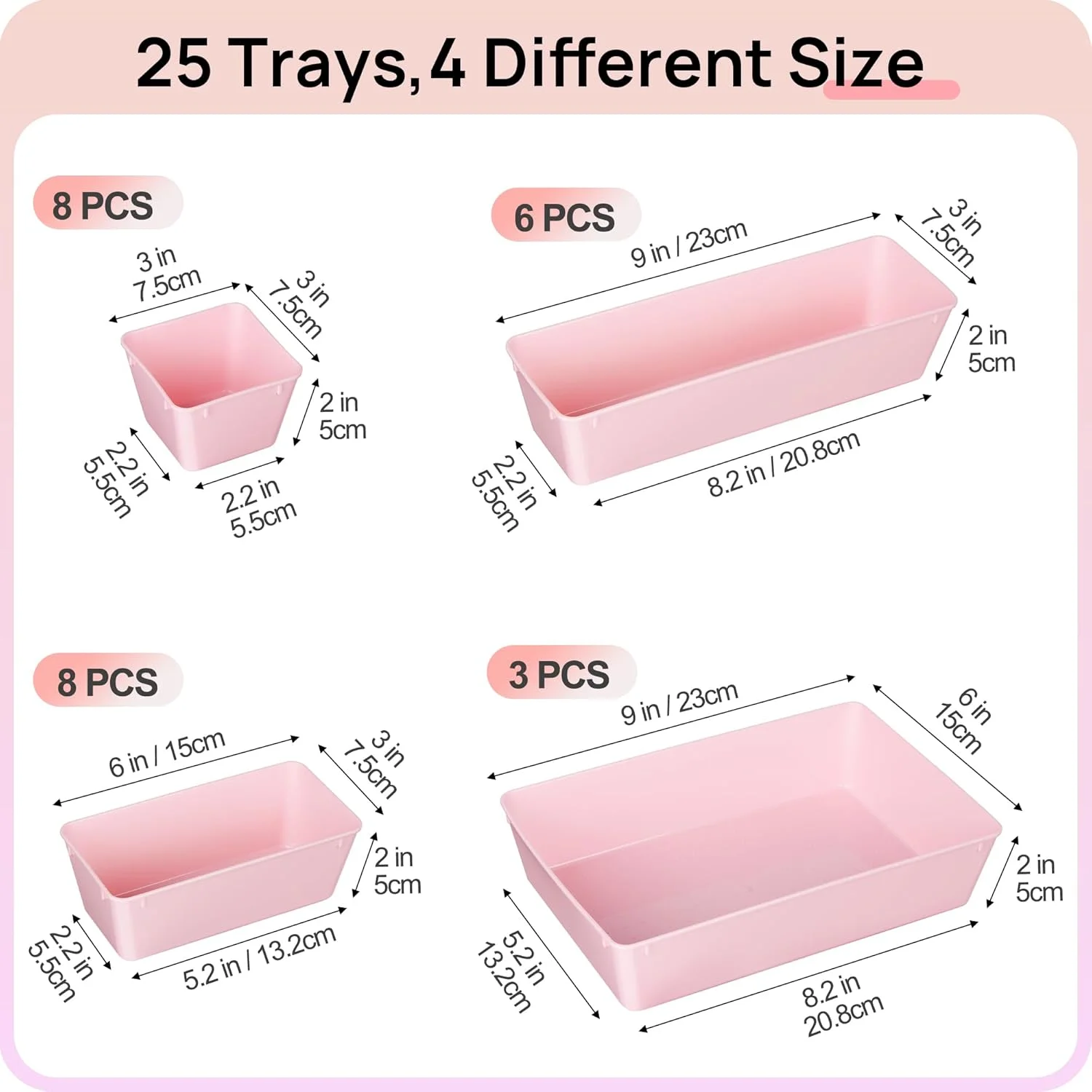 PrimeCook Shop 25 PCS Office Desk Drawer Organizers Set,4-Size Versatile Plastic Drawer Organizer Trays