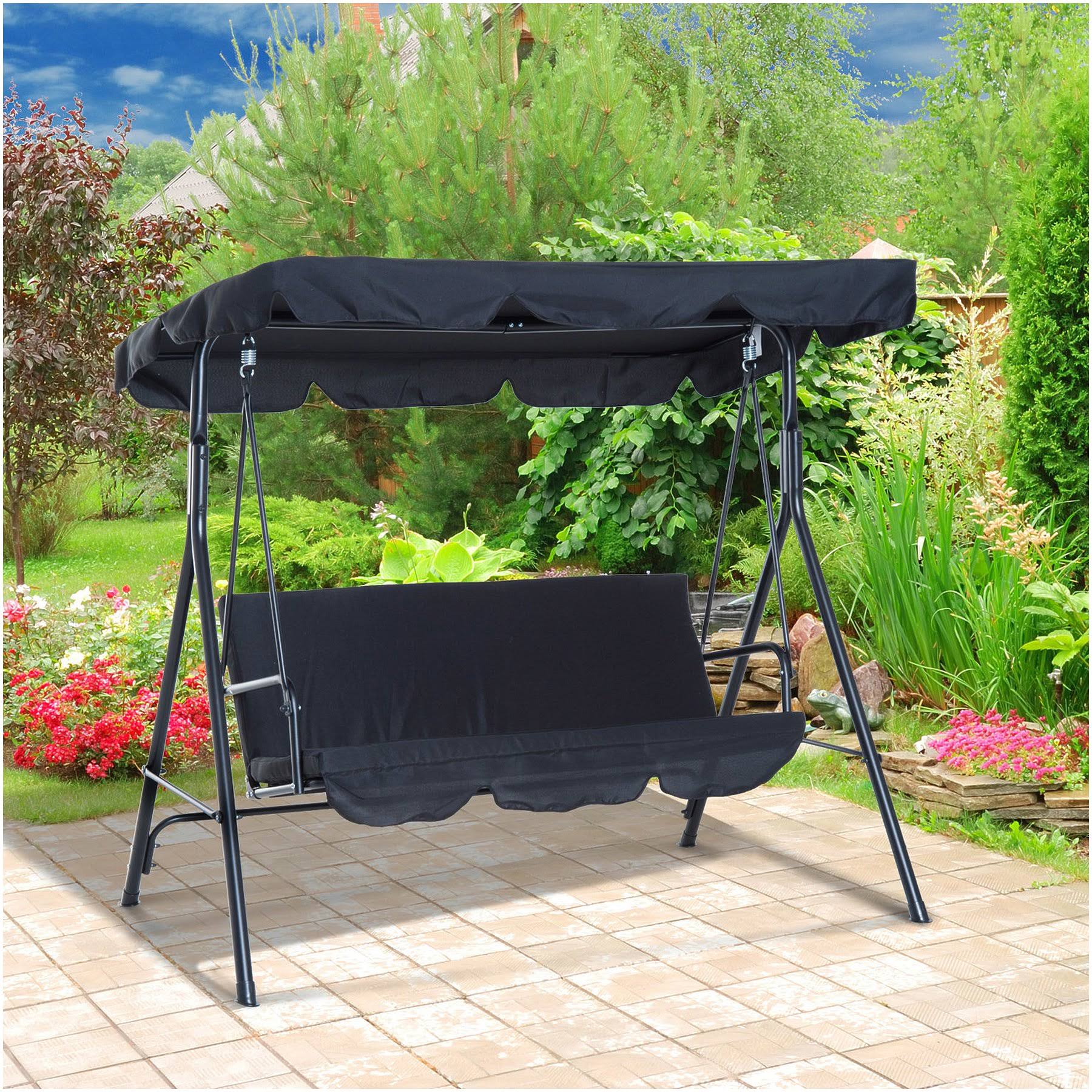 Outdoor Outsunny 3 Person Steel Canopy Porch Swing - Black