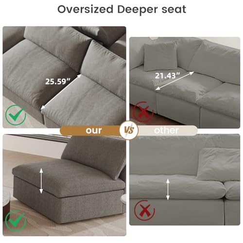 160.6" Cloud Couch Modular Sectional Sofa for Livingroom,Oversized Convertible Sofa with Storage Ottomans,6 Seat Wide Couches