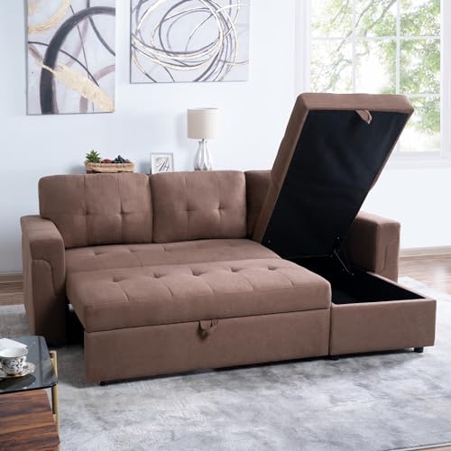 Naomi Home Reversible Sleeper Sectional Sofa Storage Chaise Velvet/Dark Gray