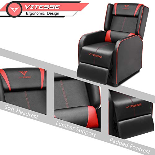 Vitesse Gaming Recliner Chair Racing Style Single Ergonomic Lounge Sofa Modern PU Leather Reclining Home Theater Seat for Living Gaming Room (Blue)