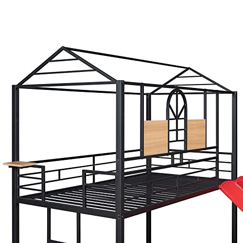 Kids Twin Over Twin Bunk Beds with Slide and Trundle, Solid Wood Bunk Bed Frame with Stairs and Storage