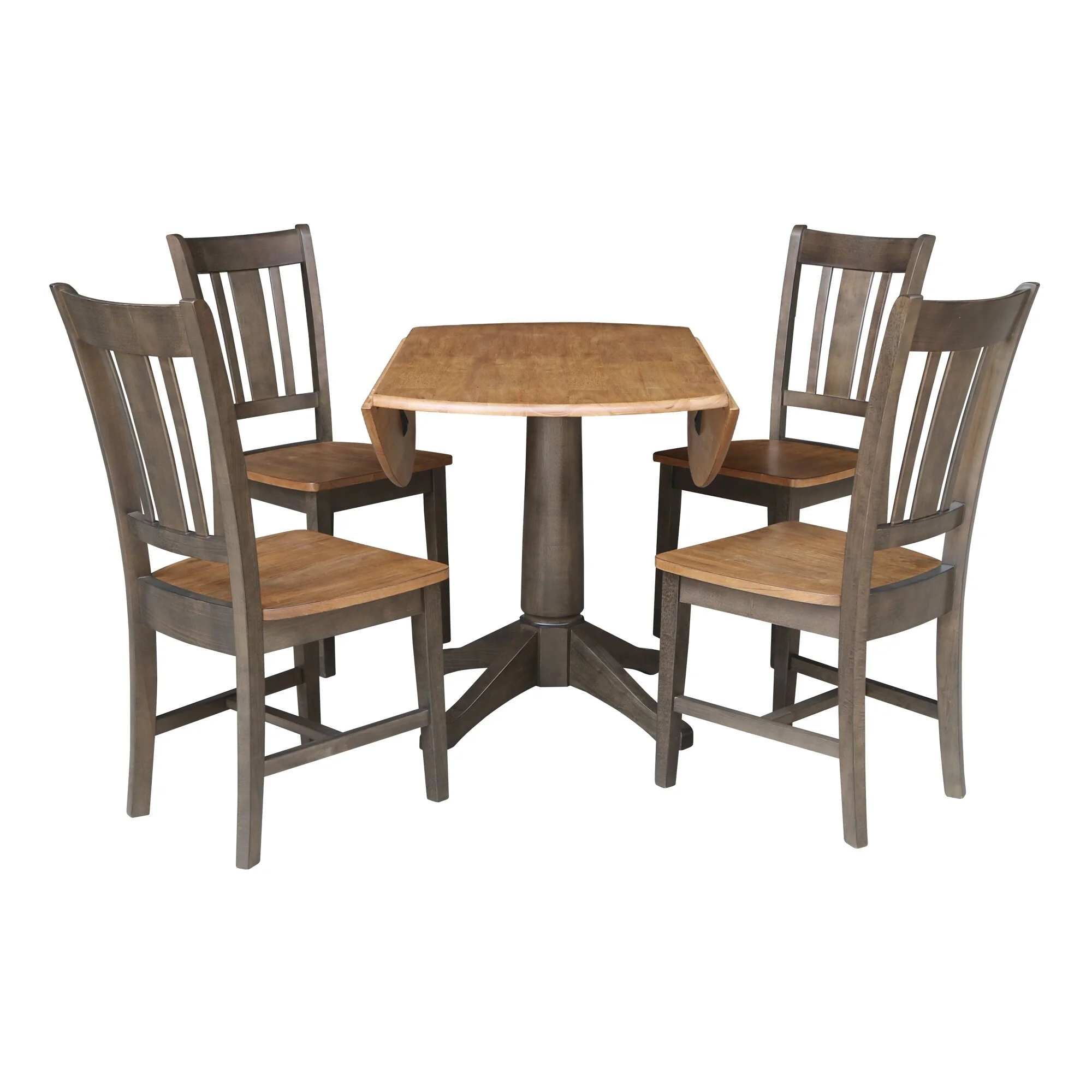 Wood 42 in. Round Drop Leaf Dining Table with 4 Chairs in Hickory/Washed Coal