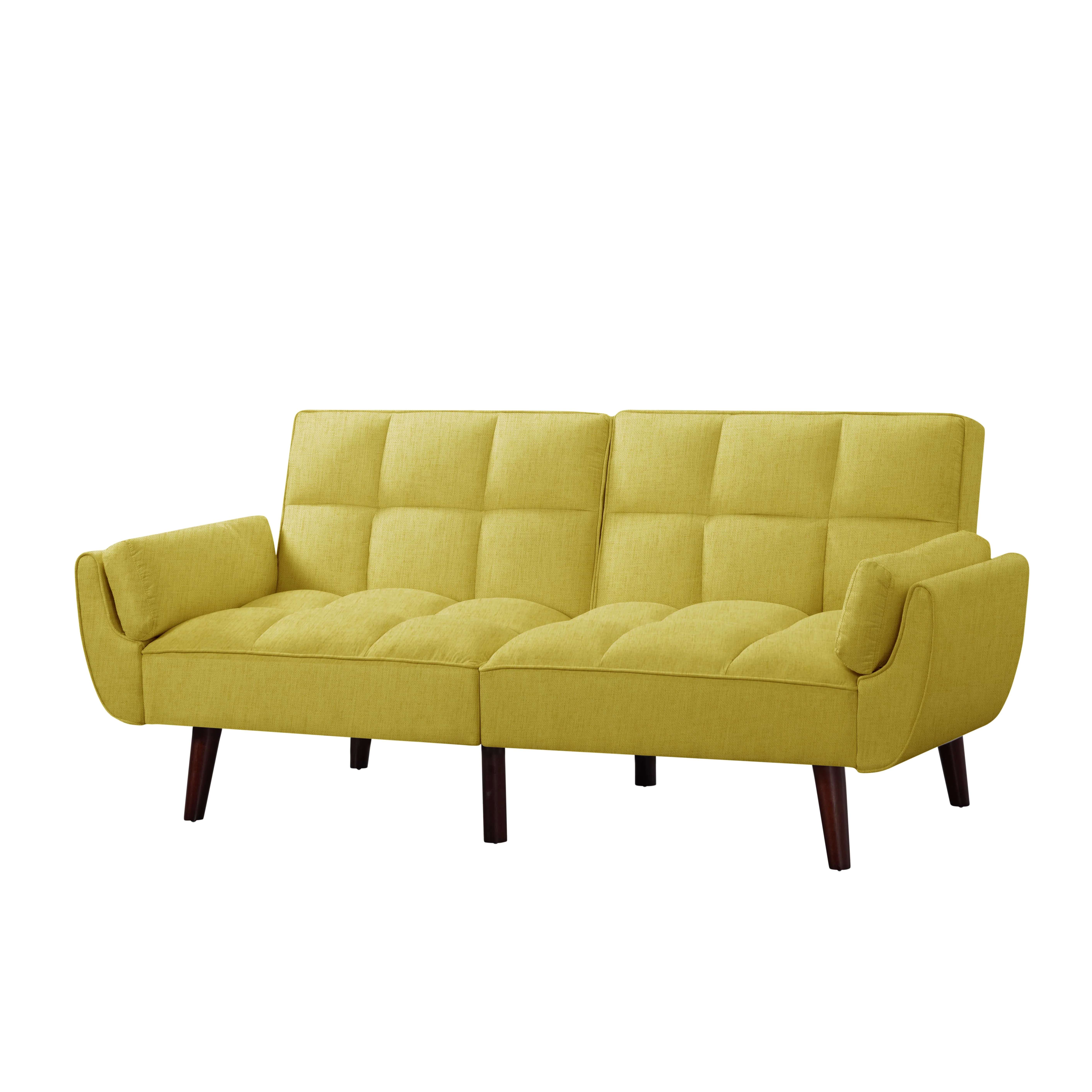 BSHTI 74.4 inch Foam Futon Sofa Bed,Converted Futon Sofa Sleeper with 2 Pillows for Livingroom(Yellow)