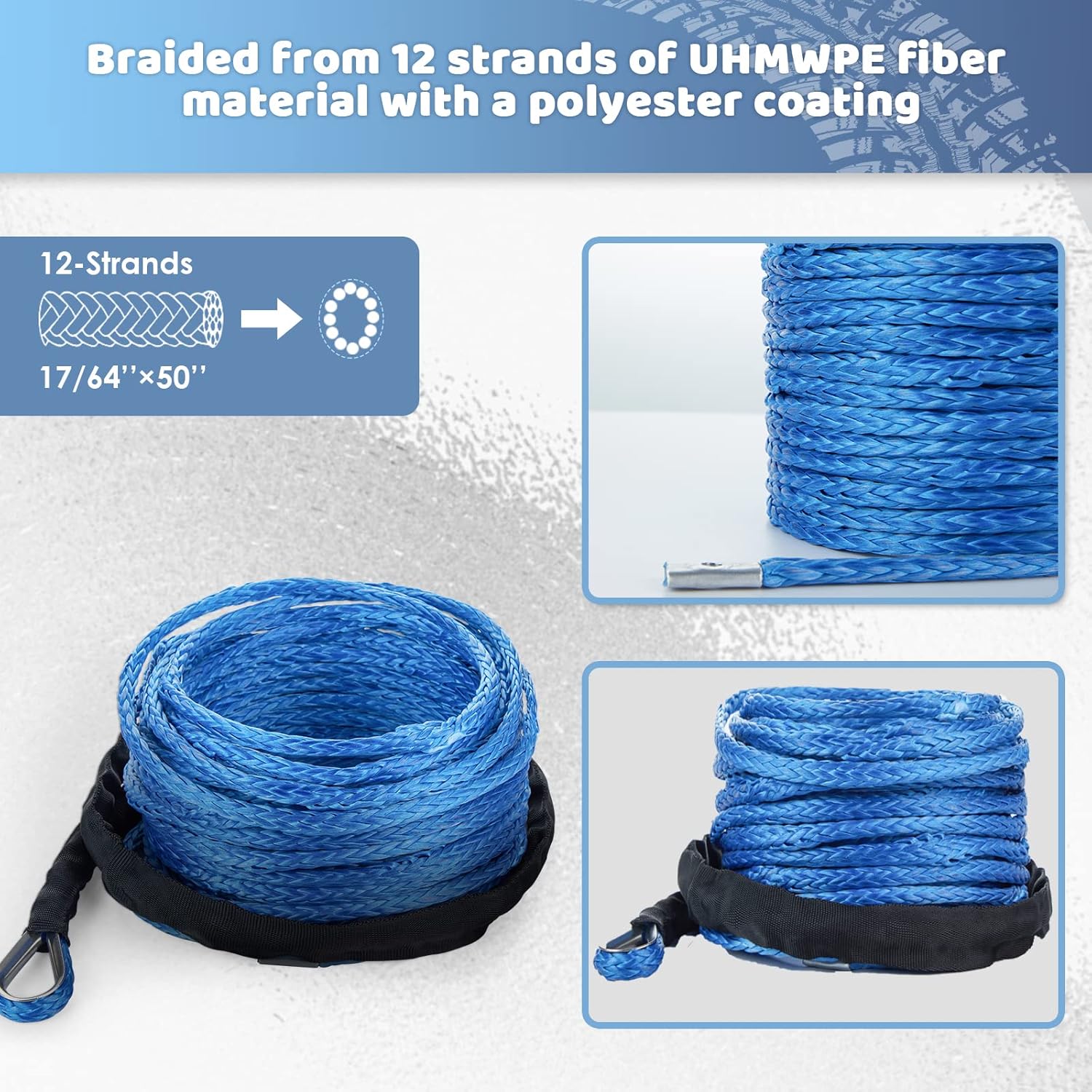 Synthetic Winch Rope 17/64'' x 50'