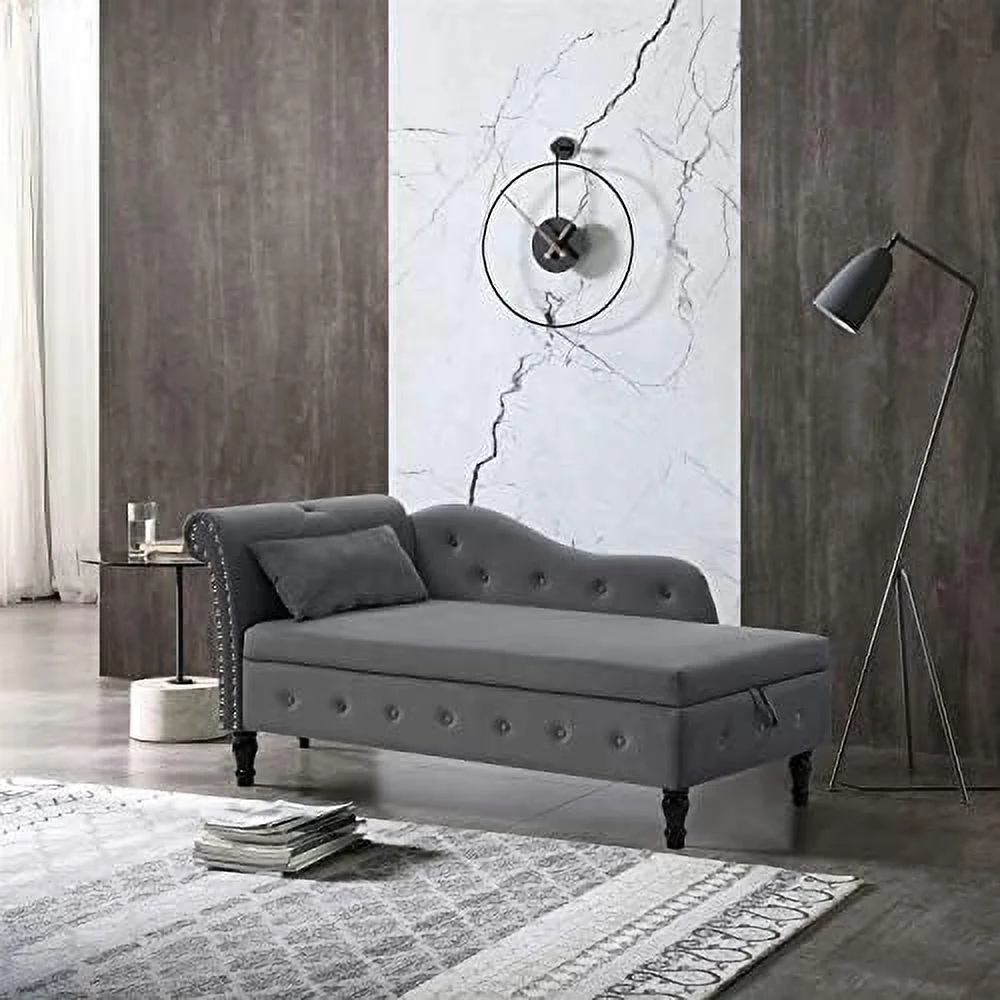 TJUNBOLIFE Chaise Lounge Indoor Velvet Lounge Chair with  and Pillow Upholstered Sofa Lounge Chair for Sleeping with Nailhead Trim for Bedroom Living