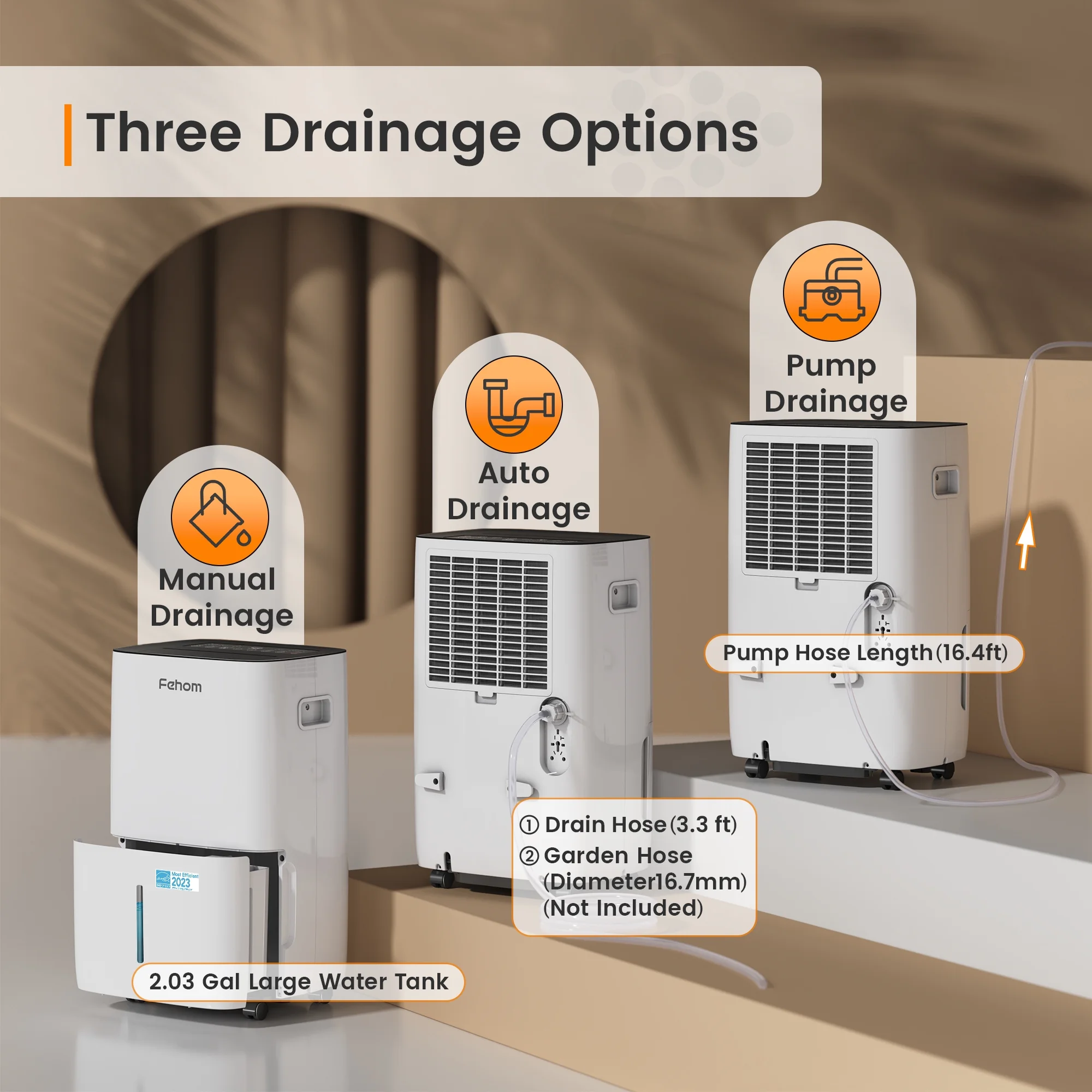 Yaufey 150 Pints Dehumidifier with Pump - 7000 Sq.Ft Dehumidifier for Basement with Drain Hose and 2.03 Gal Water Tank