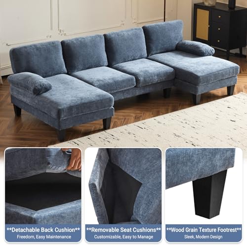 VINGLI 110" Sectional Couches for Living Room,U Shaped Couch with Double Chaise, 4-Seat Sofa Set with Chenille Fabric for Home Furniture,Forest Green