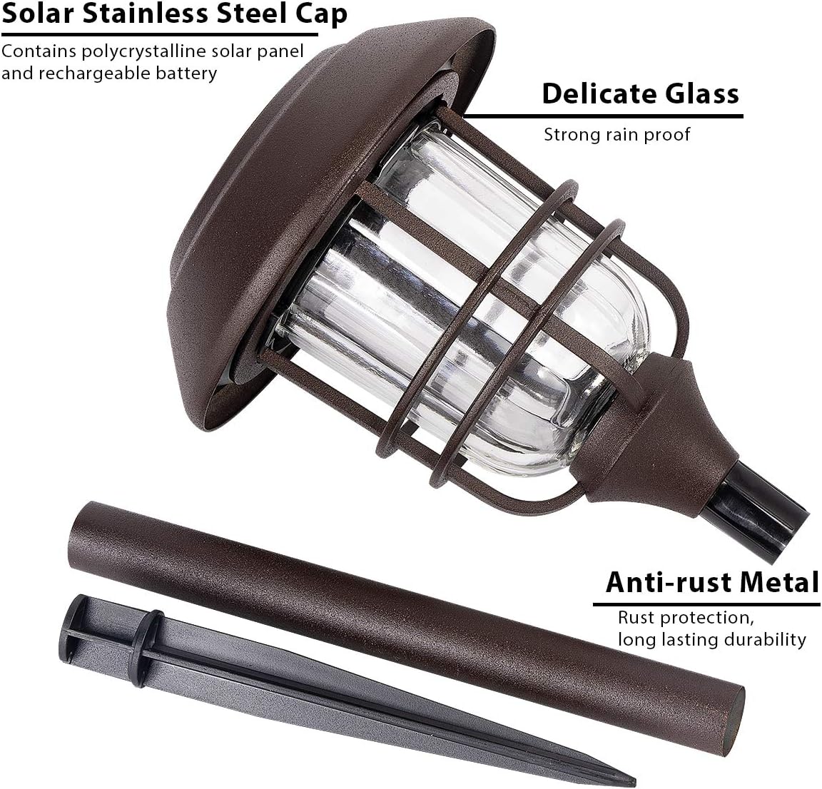 Solpex 4 Pack Solar Pathway Lights, Glass Metal Waterproof Solar Landscape Lights, 3500K Warm White