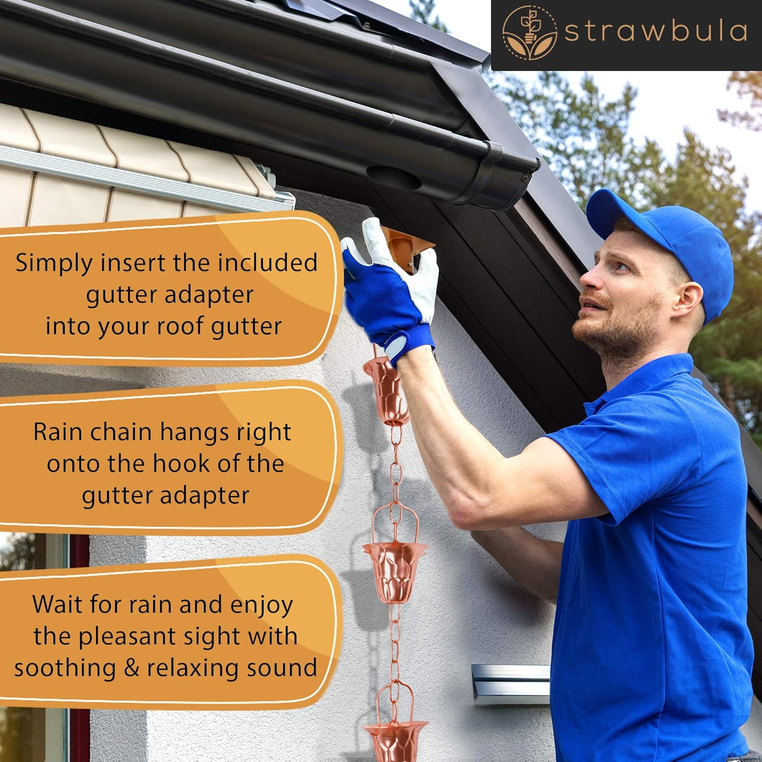 Strawbula Rain Chains for Gutters - Rain Chain for Downspouts for Heavy Rain