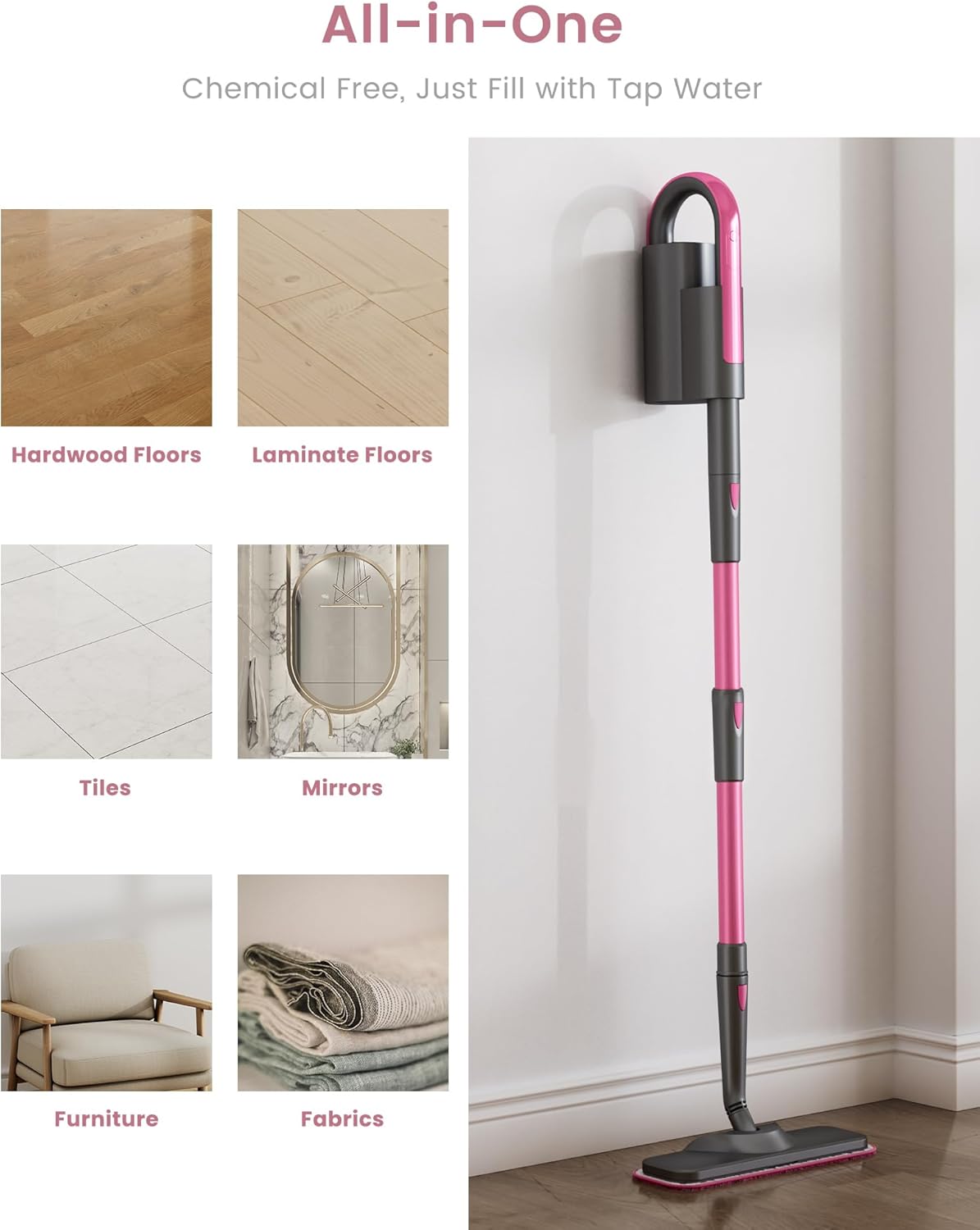 Schenley 7-in-1 Steam Mop Dual-Rod Design with Detachable Handheld Steamer for Walls, Grouts, Hard Floors, Tiles