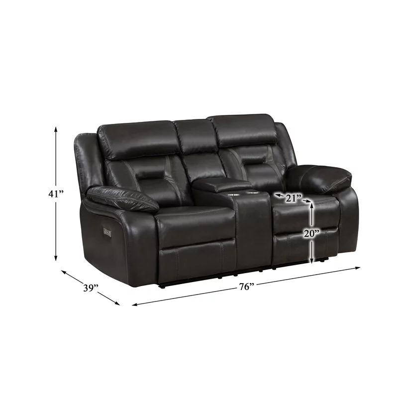 Lexicon Amite Faux Leather Power Double Reclining Loveseat in Dark Gray