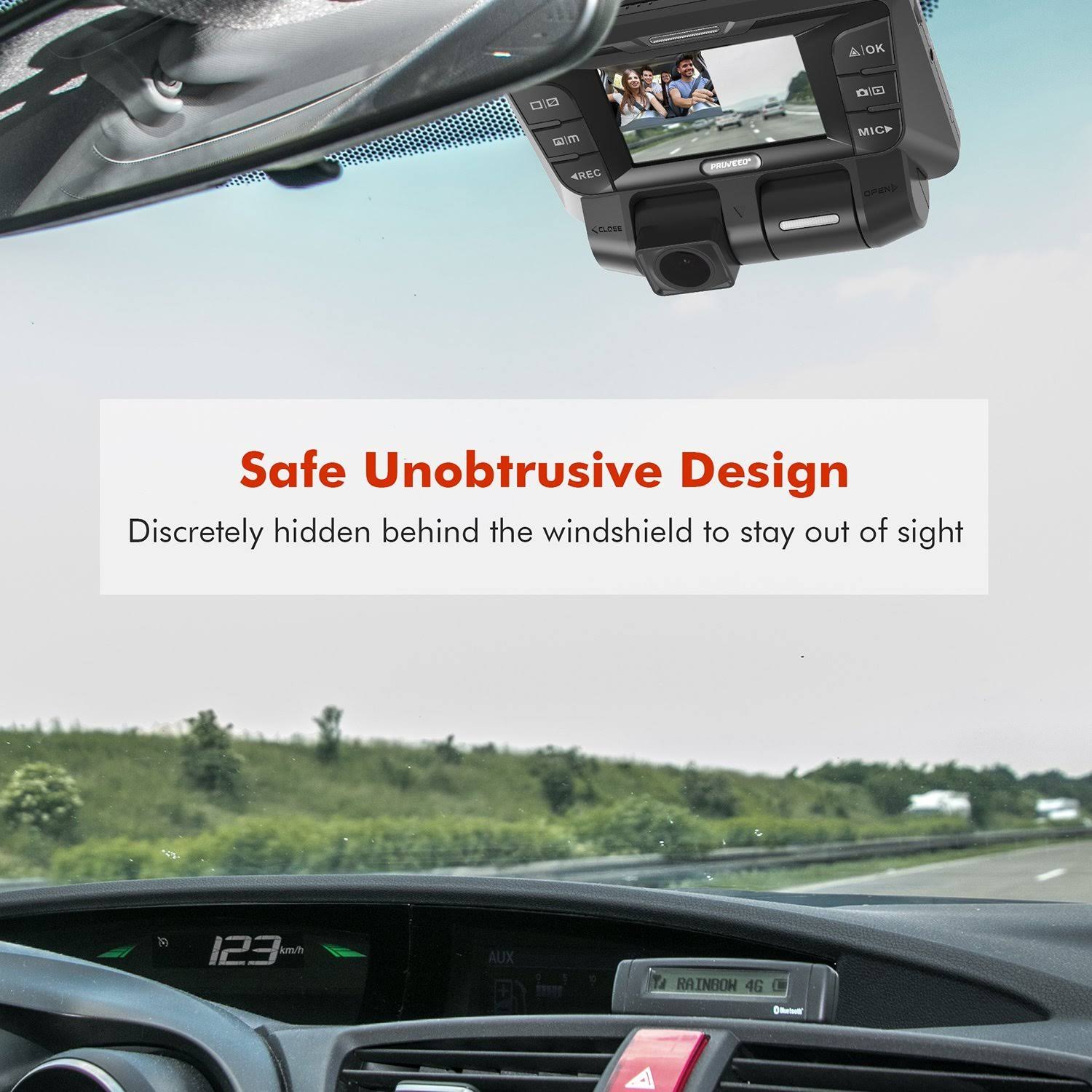 pruveeo C2 Dash Cam with Infrared Night Vision, Dual 1080p Front and