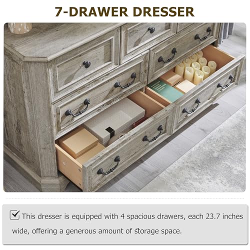 T4TREAM Farmhouse 5 Drawers Dresser for Bedroom, 48" Tall Wood Rustic Chest of Drawers with Natural Texture, Vintage Design