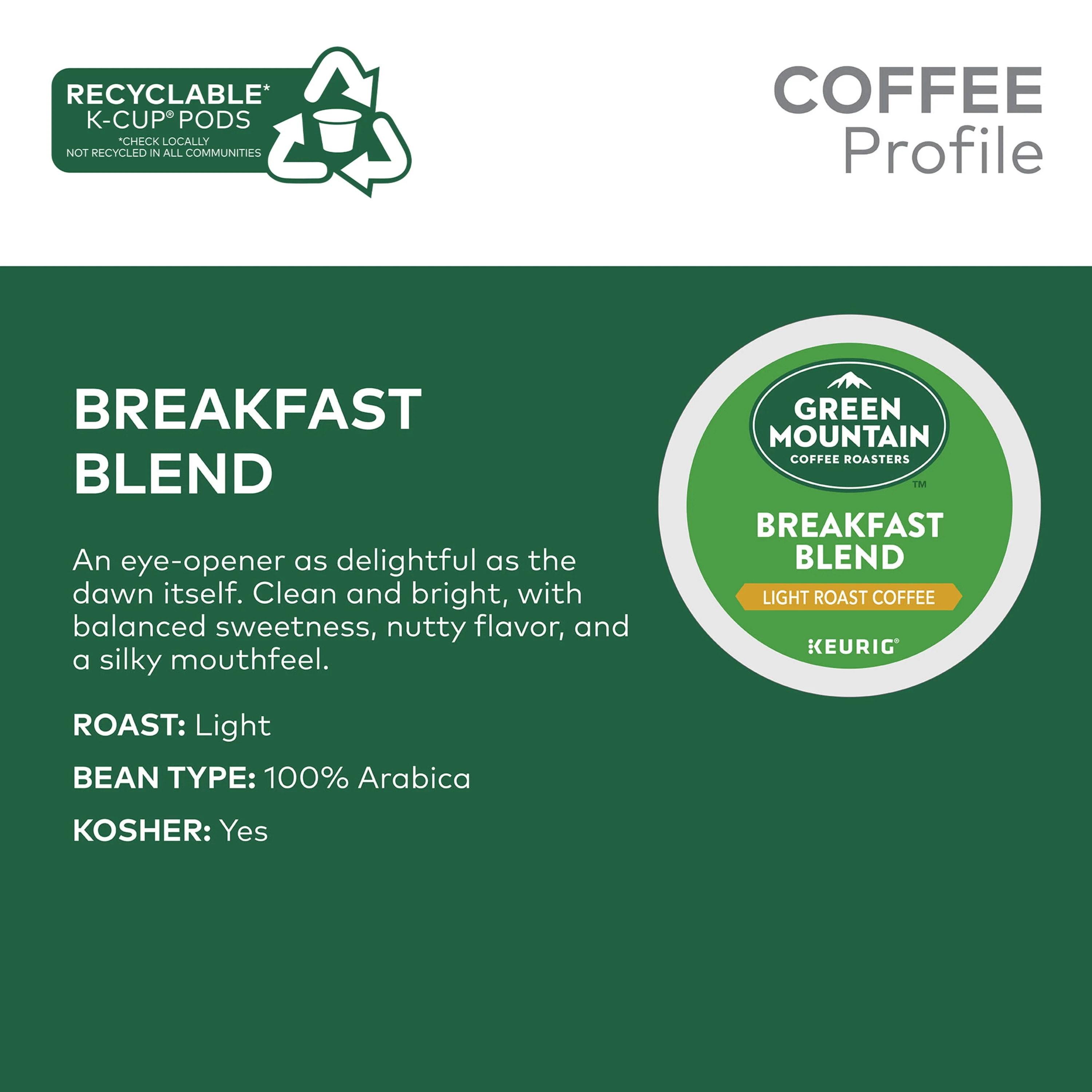 Green Mountain Coffee Roasters, Breakfast Blend Light Roast K-Cup Coffee Pods, 24 Count