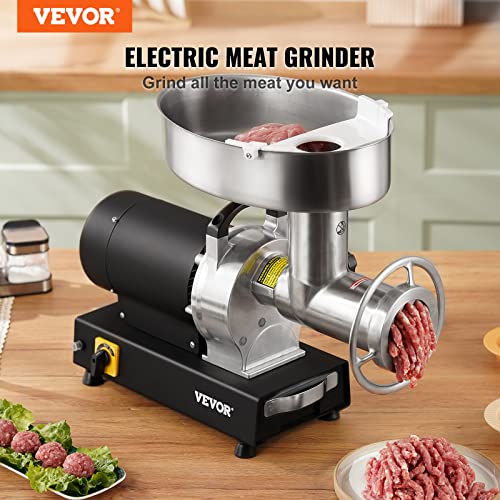 VEVOR Electric Meat Grinder, 992 Lb/H Capacity, 1100W (4600W MAX) Industrial Meat Mincer w/ 2 Blade, 3 Grinding Plates