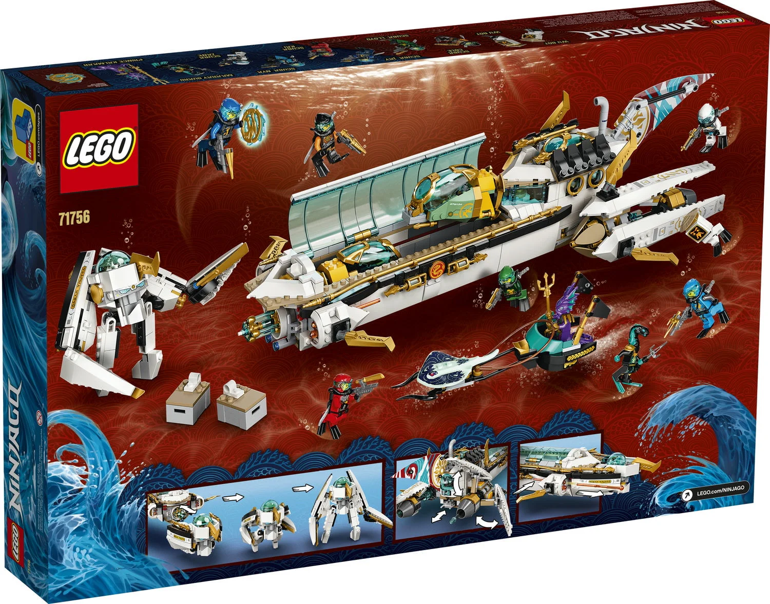 LEGO NINJAGO Hydro Bounty Building Set, 71756 Submarine Toy with Kai and Nya Minifigures, Ninja Toys, Gifts, Presents for Kids, Boys