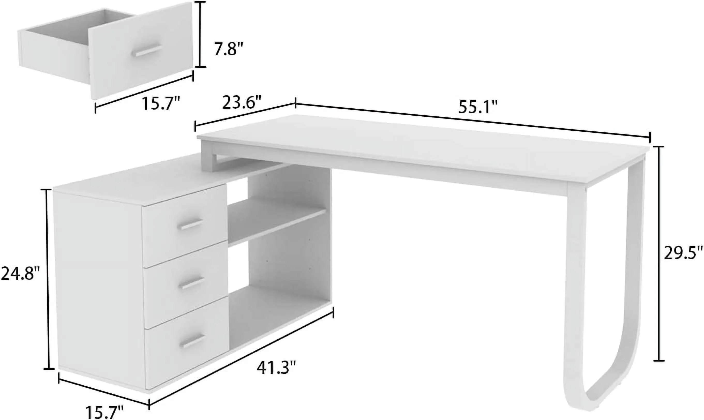 55.1" Large L-Shaped Office Desk with 41.3" File Cabinet  Corner Computer Desk with 3 Drawers