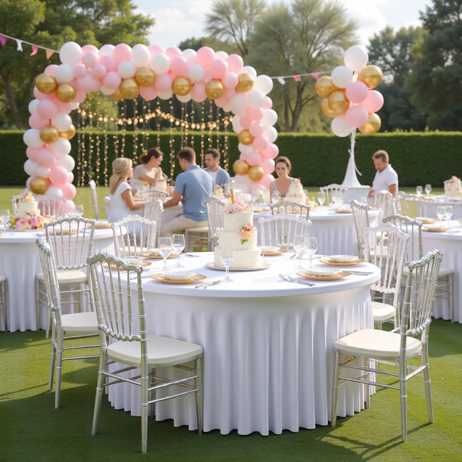 4Pack White Round Spandex Tablecloths for 60 inch Table