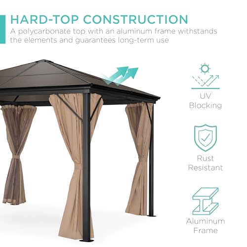 Best Choice Products 10x10ft Hardtop Gazebo, Outdoor Aluminum Canopy for Backyard, Patio, Garden w/Side Curtains, Mosquito Netting, Zippered Door