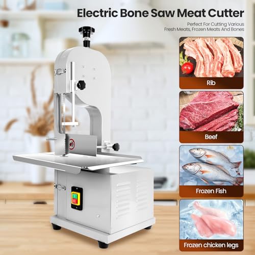 Bone Saw Meat Cutter 1200W Cutter Meat Saw 0.04''-7.8'' Cutting Thickness 20'' x 15'' Table Stainless Steel Meat Band Saws for Butchering 330-500