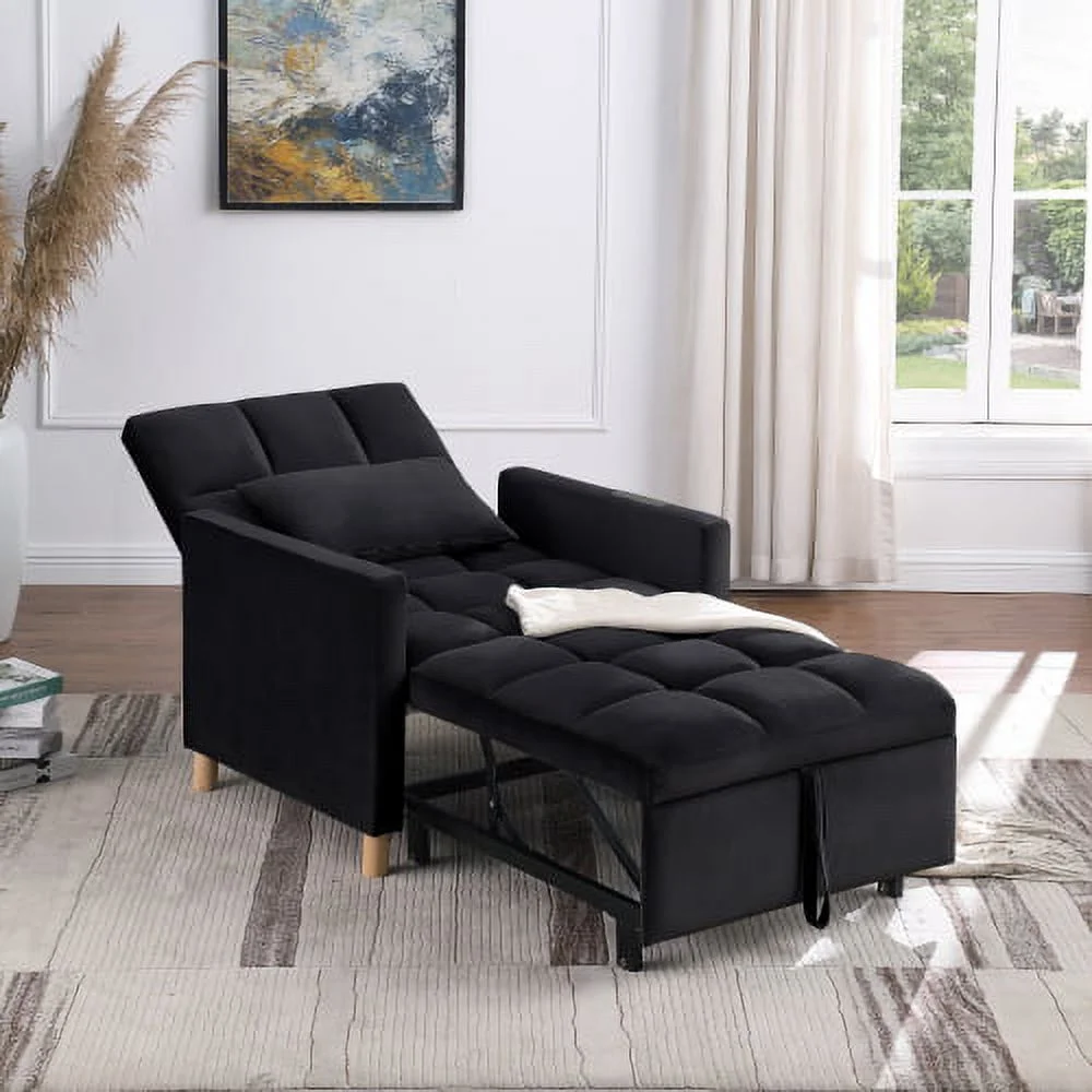 HESTINYSU Convertible Sleeper Sofa Chair Bed, Adjustable Chair with Pillow, Multi-Functional Sleeper Chair with soft velvet Fabric